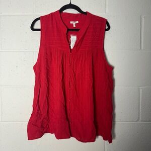 Maurices Red Button Up Sleeveless V Neck Textured Top Plus Size 1X new